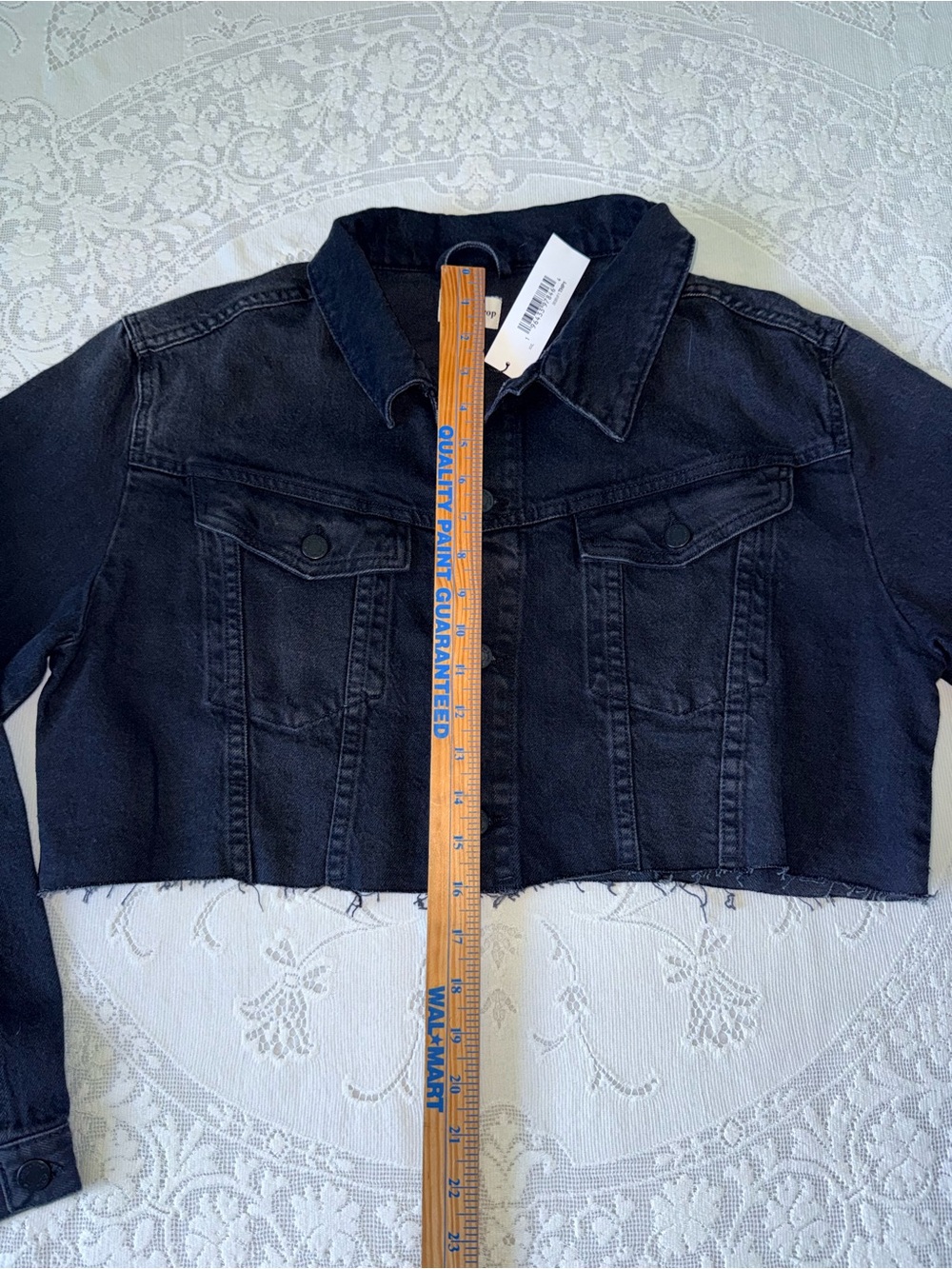 NWT The Drop Black Cropped Denim trucker Jacket Raw Hem XXL - Picture 3 of 7